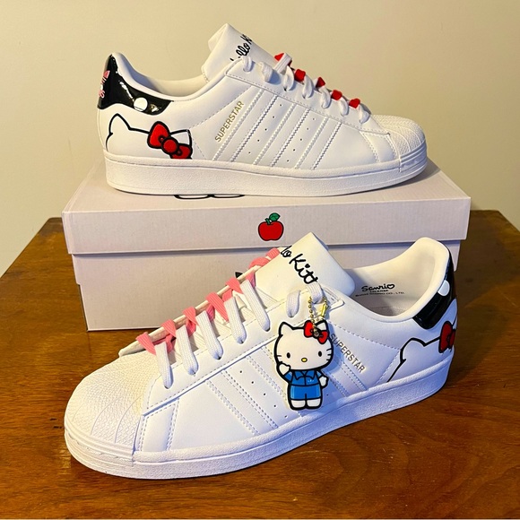 adidas gazelle silver green womens adidas Kids' Grade School Hello Kitty Superstar Shoes, Size 6.5, Black/White/Red